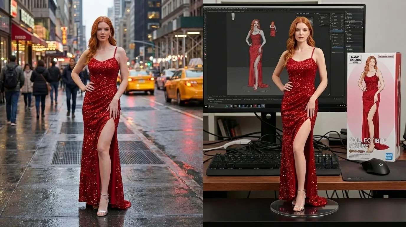 AI Image Editor – Red dress figurine