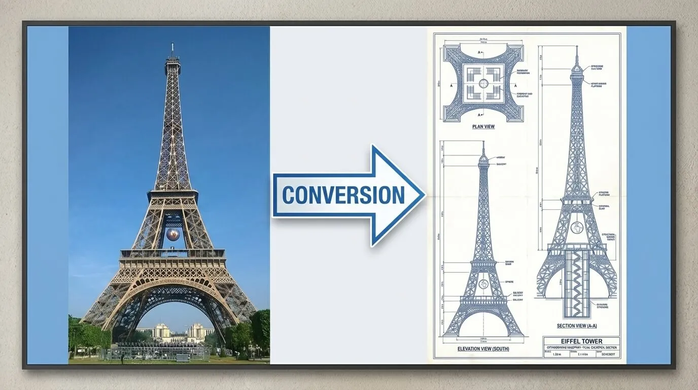 AI Image Editor – Eiffel Tower architectural drawing